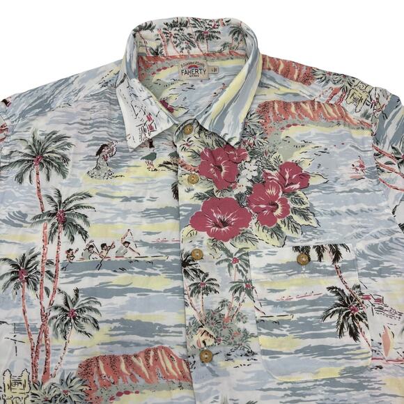 Faherty Mens Large Hawaiian Pattern Short Sleeve Button Up Shirt - Picture 1 of 6